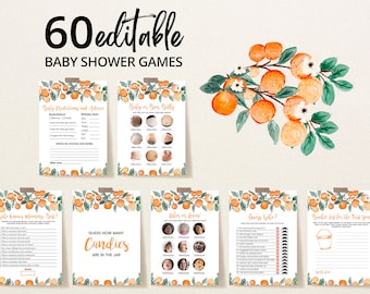 Editable Little Cutie Baby Shower Game Bundle, Orange Baby Shower Game Pack, Gender Neutral Orange Citrus Activities, Cutie Games, BBS250