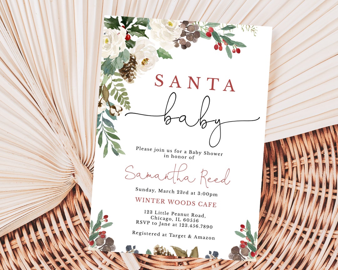Editable Santa Baby Christmas Baby Shower Invitation, Christmas Baby ...