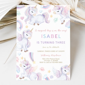 Editable Unicorn Birthday Invitation, Rainbow Pink Purple Unicorn Birthday Invite, Purple Pink Pastel Unicorn Birthday Invite, BRT104