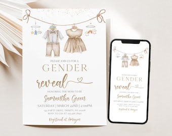 Editable Neutral Gender Reveal Baby Shower Invitation, Boy or Girl What Will Baby Be Rustic Baby Shower, Gender Reveal Invite BBS985
