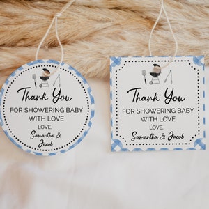 Editable BBQ Baby Shower Favor Tag, Backyard Co-ed Baby Shower Thank You Tag, Bun in the Oven and Burger on the Grill Party Favors, BBS395