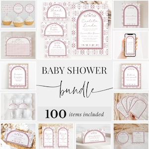 Editable Cielito Lindo Girl Baby Shower Bundle, Pink Mexican Talavera Invitation Pack, Girl Pink Papel Picado Shower Game Package, BBS1068