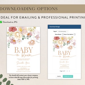 Editable Baby in Bloom Baby Shower Invitation Bundle, Spring Flowers Baby Shower Invite Pack, Wildflower Baby Shower Invitation, BBS369 image 7