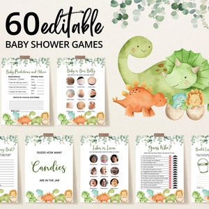 Editable Dinosaur Baby Shower Game Bundle, Greenery Dinosaur Baby Shower Game Pack, Boy Dinosaur Baby Shower Games, Boho Dinosaur, BBS588