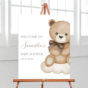 Editable Gender Neutral Bear Baby Shower Welcome Sign, We Can Bearly Wait Baby Shower Poster, Brown Boho Bear Baby Shower Decor, BBS775