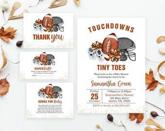 Editable Touchdowns and Tiny Toes Baby Shower Invitation Bundle, Football Baby Shower Invitation, Couples Baby Shower Invitation, BBS841