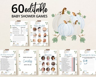 Editable Boy Pumpkin Baby Shower Game Bundle, Blue Pumpkin Baby Shower Game Pack, Sweet Little Pumpkin Baby Shower Games, BBS423