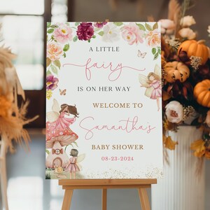 Editable Little Fairy Baby Shower Welcome Sign, Wildflower Fairy Baby Shower Poster, Girl Pink Fairy Baby Shower Decor, BBS860