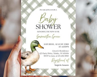 Editable Mallard Duck Baby Shower Invitation, Duck Baby Shower Invite, Gender Neutral Hunting Duck Baby Shower Invite, BBS959