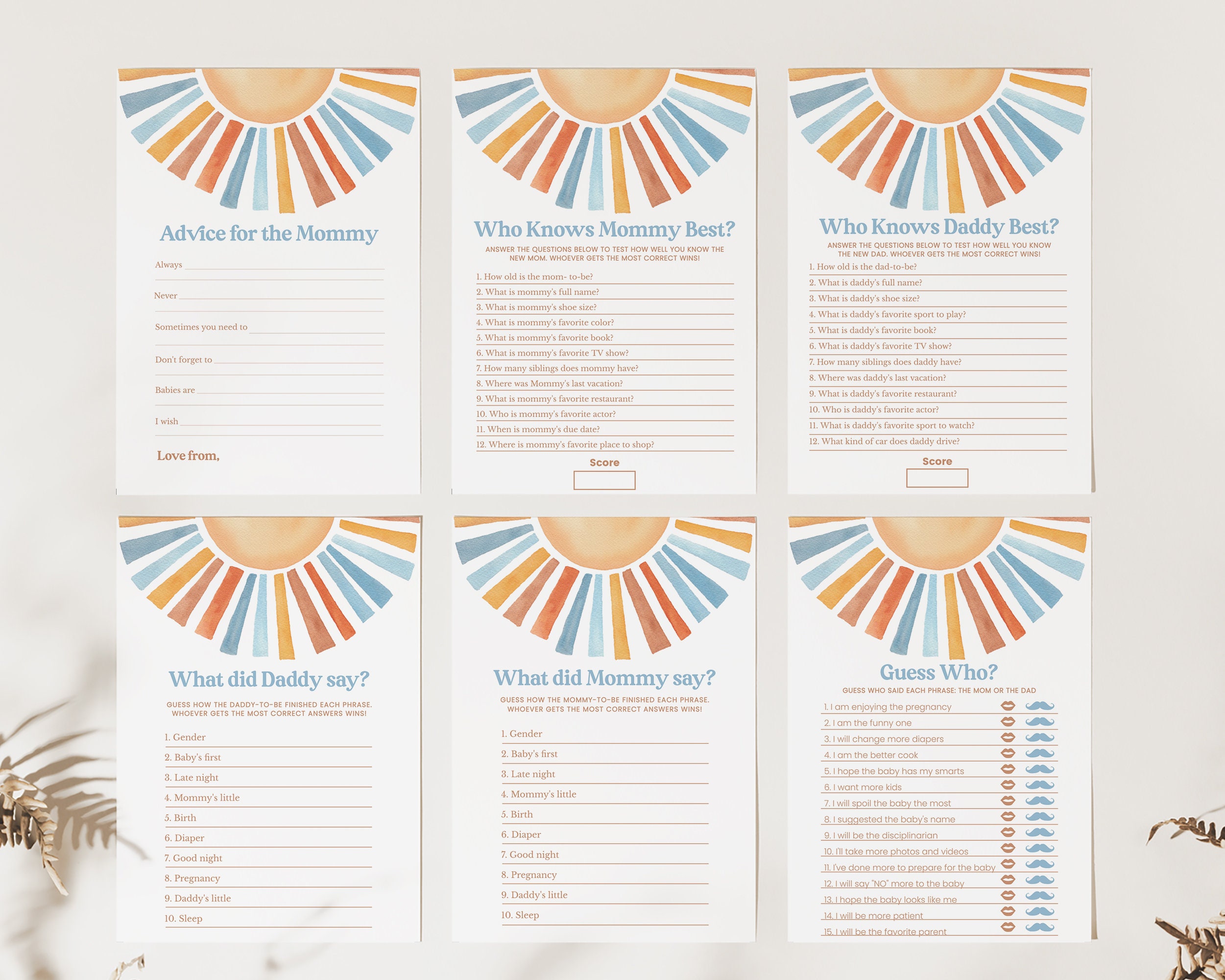 Pacchetto di inviti modificabili per baby shower Sunshine, giochi per baby shower Here Comes The Son, set di decorazioni per baby shower  Sunshine con download immediato RSB1 - Italia