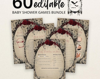 Editable Gothic Halloween Baby Shower Game Bundle, Spooky Vintage Baby Shower Game Pack, Haunted Halloween Baby Shower Games, BBS485