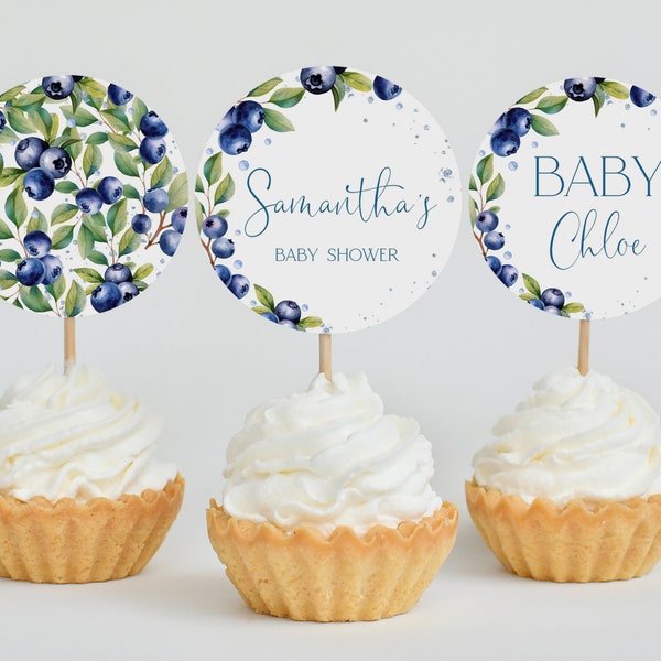 Editable Blueberry Baby Shower Cupcake Topper, Berry Sweet Blueberry Baby Shower Cake Topper, Blueberries Shower Decor, BBS684