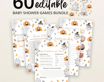 Editable A Little Boo Baby Shower Game Bundle, Gender Neutral Halloween Baby Shower Game Pack, Ghost Halloween Baby Shower Games, BBS1112