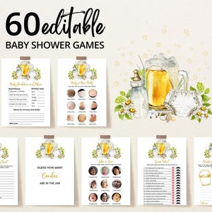 Paquete de juegos para baby shower con cerveza y pañales, paquete de juegos para baby shower de parejas, fiesta de pañales editable antes del nacimiento del bebé, BBS904