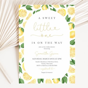 Editable Gender Neutral Lemon Baby Shower Invitation, Lemon Baby Shower Invite, Lemon Citrus Yellow Baby Shower Invite BBS693