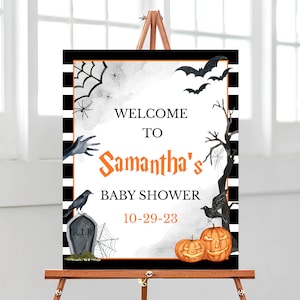 Editable Oh Baby Spooky Halloween Baby Shower Welcome Sign, Gender Neutral Halloween Baby Shower Poster, Spooky Baby Shower Deccor, BBS467
