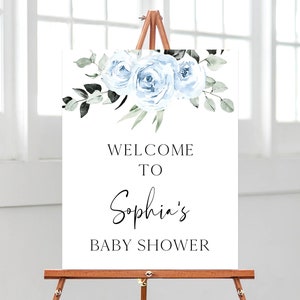 Editable It&#39;s a Boy Blue Floral Baby Shower Welcome Sign, Boho Blue Flowers Baby Shower Poster, Rustic Floral Baby Shower Decoration, BBS426