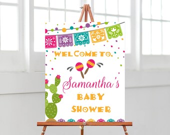 Signo de bienvenida editable Fiesta Baby Shower, cartel de baby shower de cactus, cartel de bienvenida de baby shower mexicano Boho Fiesta, Cactus Fiesta BBS203
