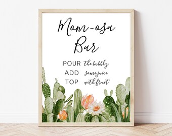 Momosa Bar Sign Cactus Baby Shower, Succulent Mimosa Bar Sign Baby Shower, Mexican Boho Fiesta Baby Shower Decoration,  BBS297