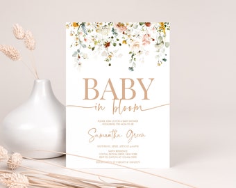 Editable Baby in Bloom Baby Shower Invitation, Spring Flowers Baby Shower Invite, Wildflower Baby Shower Invitation Template, BBS370