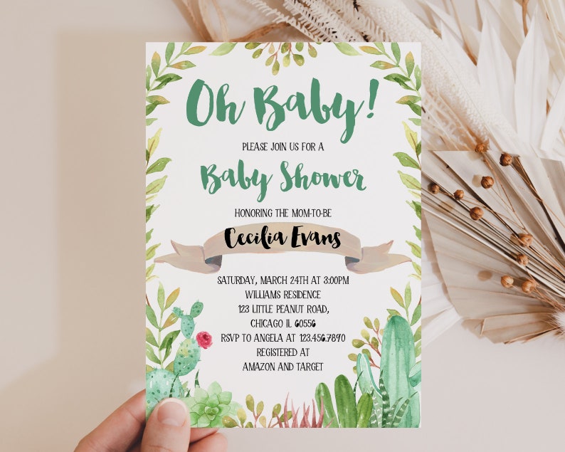 Editable Cactus Baby Shower Invitation Bundle Succulent Baby Etsy
