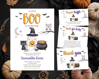 Editable A Little Boo Baby Shower Invitation Bundle, Gender Neutral Halloween Baby Shower Invite, Ghost Halloween Baby Shower Invite, BBS453