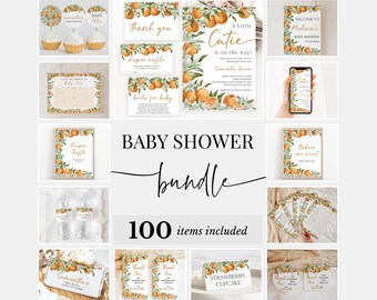Editable Little Cutie Baby Shower Bundle, Orange Baby Shower Invitation Pack, Gender Neutral Orange Citrus Baby Shower Games Package, BBS691