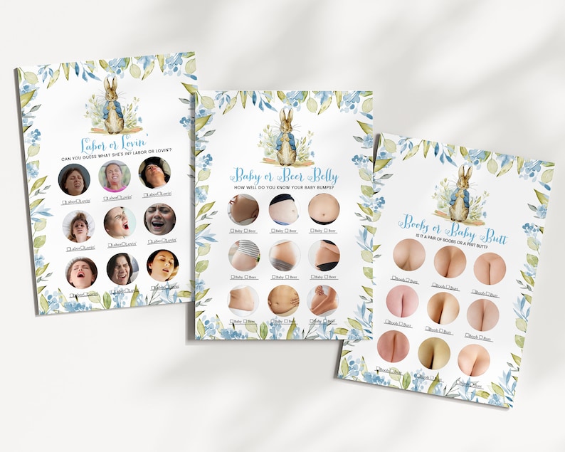 Editable Peter Rabbit Baby Shower Game Bundle, Blue Peter Rabbit Baby Shower Game Pack, Boy Peter Rabbit Shower Games, Peter Rabbit BBS298 image 2