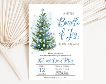 Editable A Little Bundle of Joy Baby Shower Invitation, Boy Christmas ...