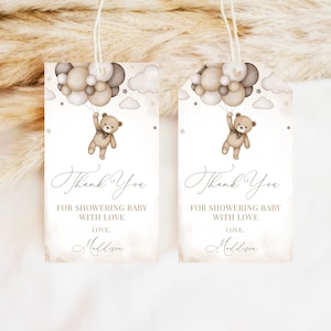 Editable Gender Neutral Bear Baby Shower Favor Tag, We Can Bearly Wait Baby Shower Thank You Tag, Brown Boho Bear Party Favors, BBS391
