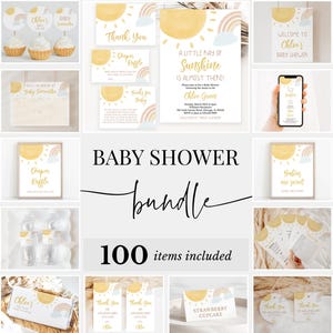 Editable Sunshine Baby Shower Bundle, Boho Sunshine Invitation Pack, Girl Sun Baby Shower Games, A Little Ray of Sunshine Package, BBS315
