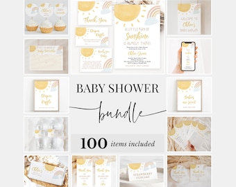 Editable Sunshine Baby Shower Bundle, Boho Sunshine Invitation Pack, Girl Sun Baby Shower Games, A Little Ray of Sunshine Package, BBS315