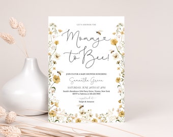 Editable Bee Baby Shower Invitation, Wildflower Bee Baby Shower Invite, Bee Baby Shower Invitation Template, Mommy to Bee, BBS412