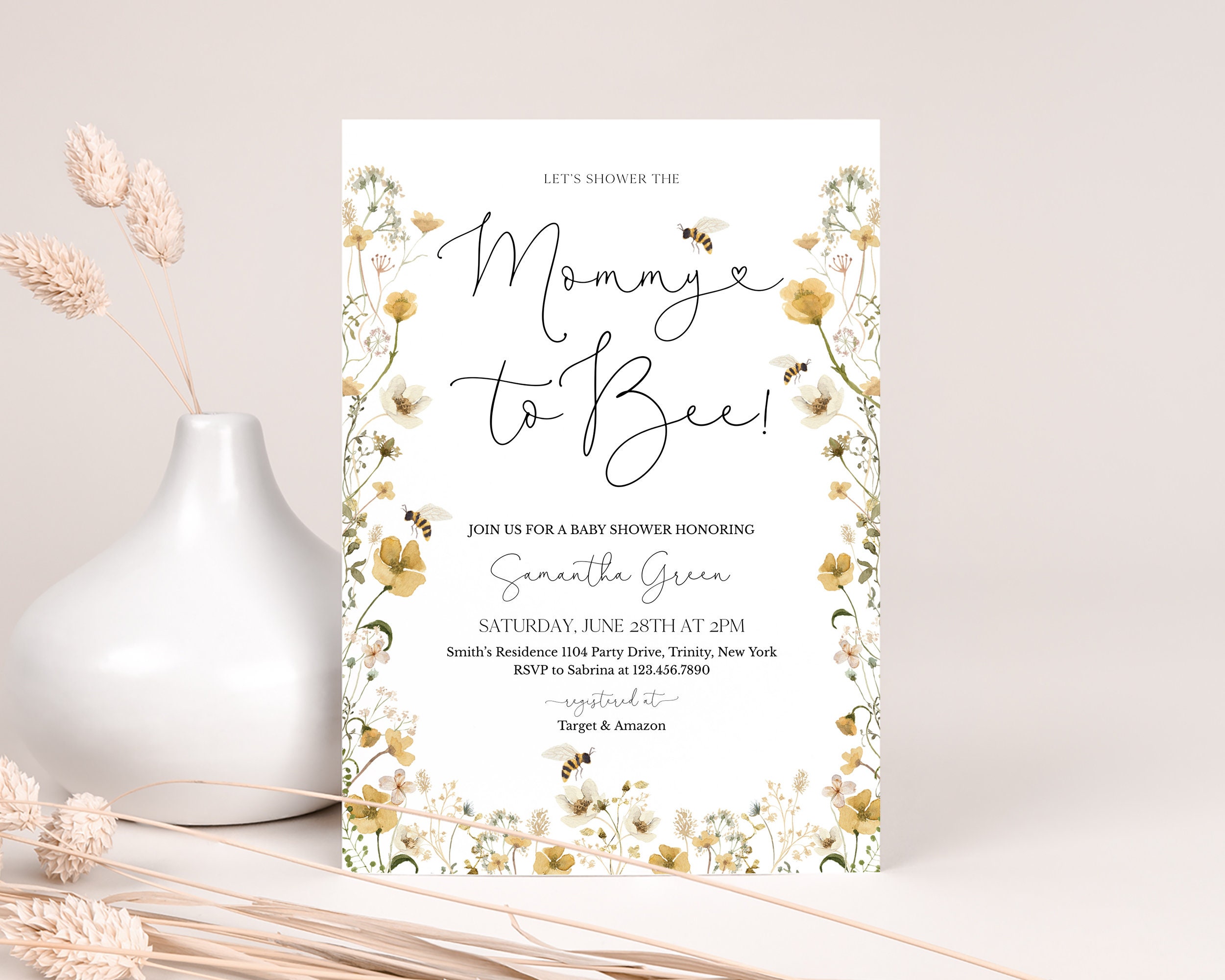 Editable Bee Baby Shower Invitation, Wildflower Bee Baby Shower Invite, Bee Baby Shower Invitation Template, Mommy to Bee, BBS412
