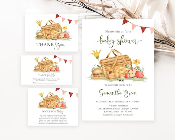 Editable Gender Neutral Picnic Baby Shower Invitation Bundle, Backyard Picnic Couple Baby Shower Invite, Coed Baby Shower, BBS871