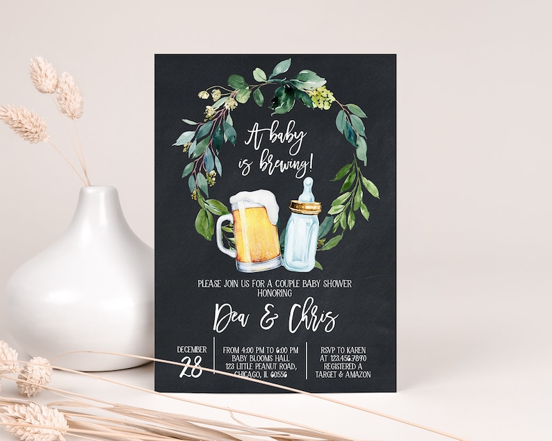 Editable A Baby is Brewing Baby Shower Chalkboard Invitation, Coed Baby shower, Beer and Bottle Baby Shower Invite, Backyard Shower, BBS130 image 4