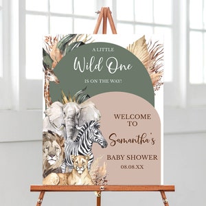 Editable Boho Wild One Baby Shower Signo de bienvenida, Boho Safari Jungle Baby Shower Poster, Boho Safari Animals Baby Shower Decoración, BBS341