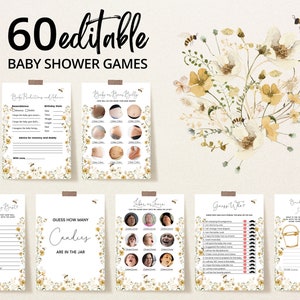 Editable Bee Baby Shower Game Bundle, Wildflower Bee Baby Shower Games, Bee Baby Shower Game Pack, Mommy to Bee, BBS412