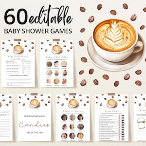 Editable A Baby is Brewing Baby Shower Game Bundle, Coed Baby Shower, Coffee Beans Baby Shower Game Pack, Cup of Coffee Games, BBS982