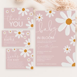 Editable Daisy Baby Shower Invitation Bundle, Baby in Bloom Daisy Baby Shower Invite Pack, Boho Daisy Baby Shower Invitation, BBS620