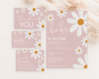 Editable Daisy Baby Shower Invitation Bundle, Baby in Bloom Daisy Baby Shower Invite Pack, Boho Daisy Baby Shower Invitation, BBS620