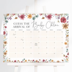 Editable A Little Wildflower Baby Shower Guess Baby's Arrival, Baby in Bloom Baby Shower Due Date Calendar, Spring Flowers Shower, BBS609