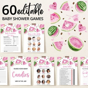 Editable Pink Watermelon Baby Shower Game Bundle, Watermelon Baby Shower Game Pack, Sweet Little Baby Baby Shower Games, BBS702