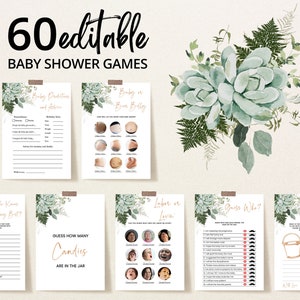Editable Baby in Bloom Baby Shower Game Bundle, Succulent Baby Shower Game Pack, Greenery Succulent Baby Shower Games, BBS371