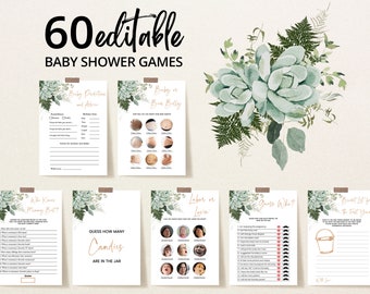 Editable Baby in Bloom Baby Shower Game Bundle, Succulent Baby Shower Game Pack, Greenery Succulent Baby Shower Games, BBS371