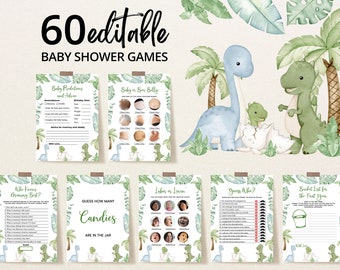 Editable Dinosaur Baby Shower Game Bundle, It's a Boy Dinosaur Baby Shower Game Pack, Boy Dinosaur Baby Shower, Boho Dinosaur Games, BBS587