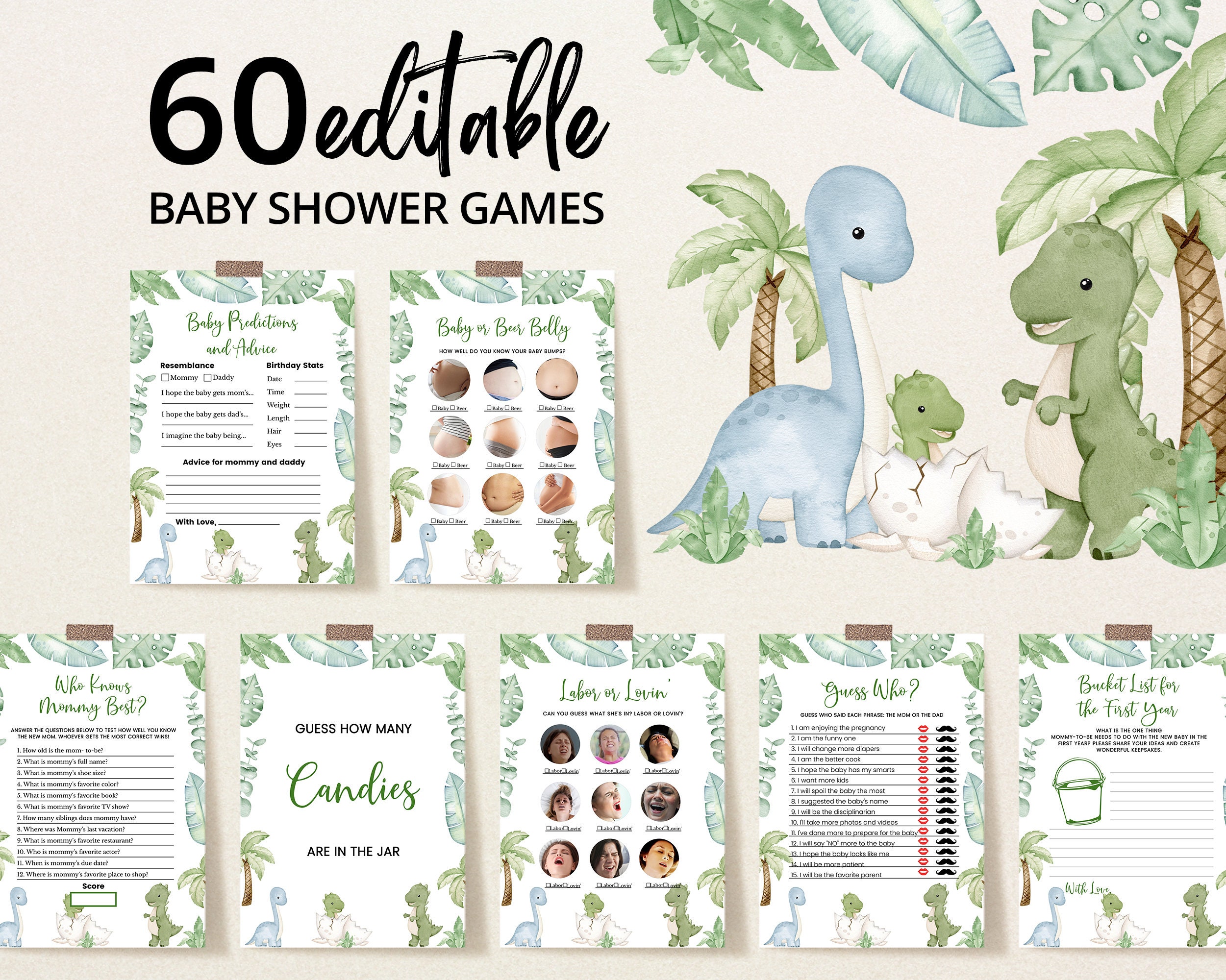 Editable Dinosaur Baby Shower Game Bundle, It's a Boy Dinosaur Baby Shower Game Pack, Boy Dinosaur Baby Shower, Boho Dinosaur Games, BBS587