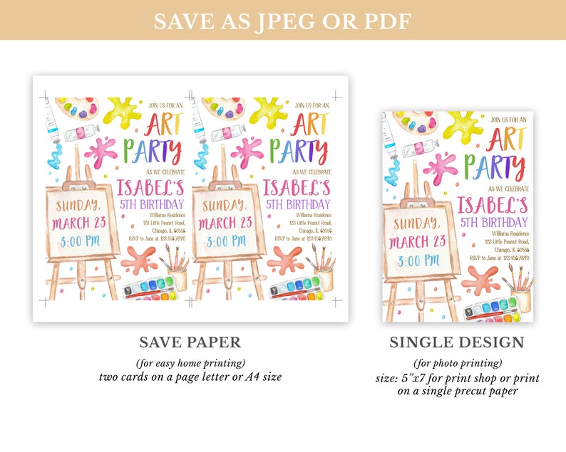 Editable Art Birthday Party Invitation, Art in Party Birthday Party Invite, Art Painting Artist Birthday Mobile Invitation, BRT106 image 4