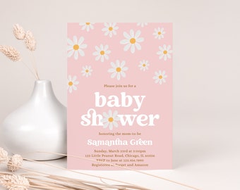 Editable Daisy Baby Shower Invitation, Bohemian Daisy Baby Shower Invite, Boho Daisy Baby Shower Invitation Template, Groovy Daisy, BBS363