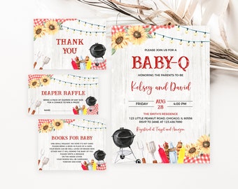 Editable BBQ Baby Shower Invitation Bundle, Backyard Baby Shower Invite, Baby-q Baby Shower, Coed BBQ Baby Shower, Gender Neutral, BBS394